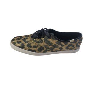 Kate Spade Keds Champion Sneakers Womens 8 Gold Glitter Leopard Print Lace Up